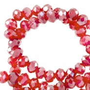 Faceted glass beads 3x2mm disc Light siam red-pearl shine coating